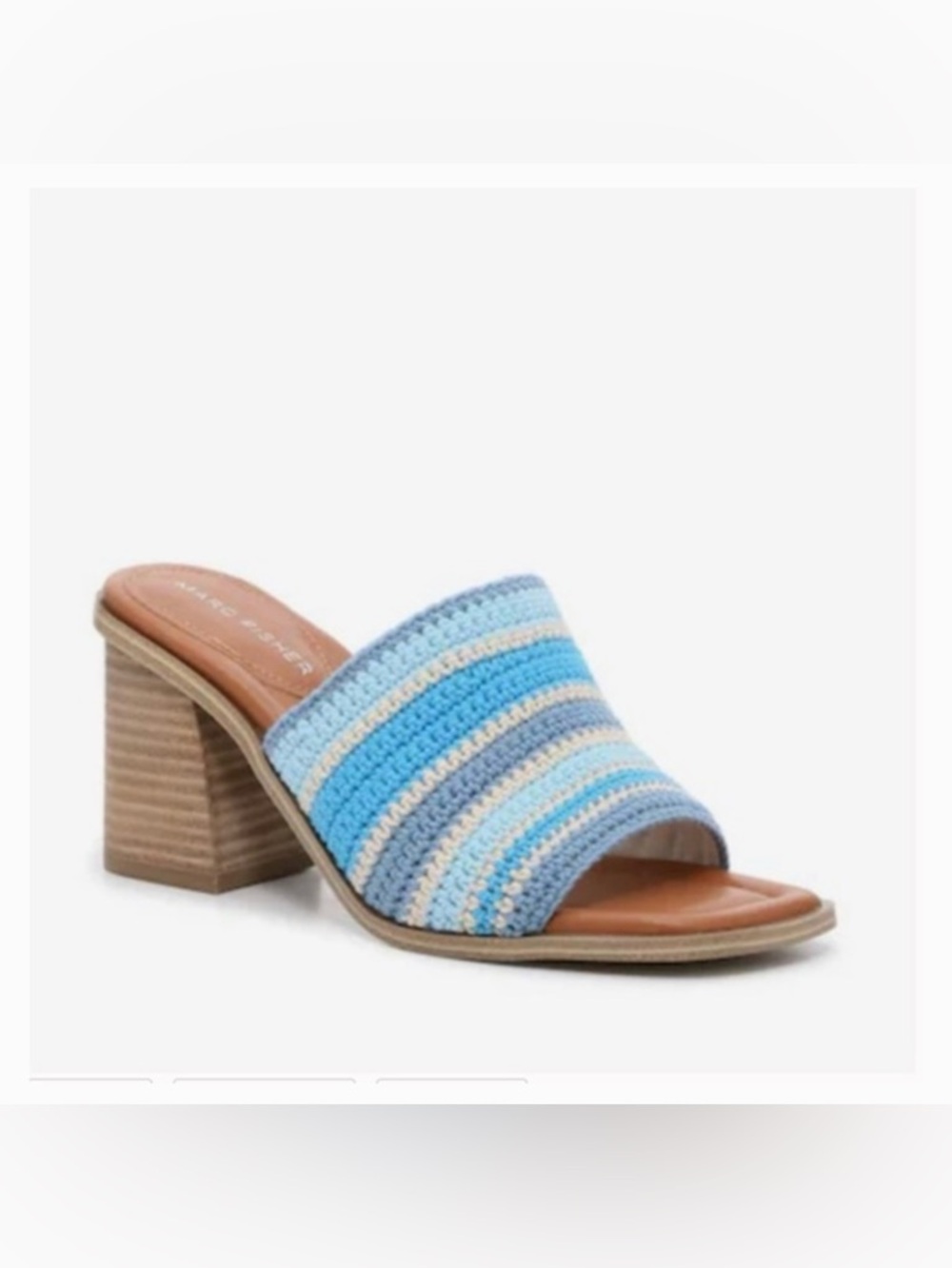 Marc Fisher Marnett Women's Blue Striped Crochet Block Heel Slide Sz 8.5